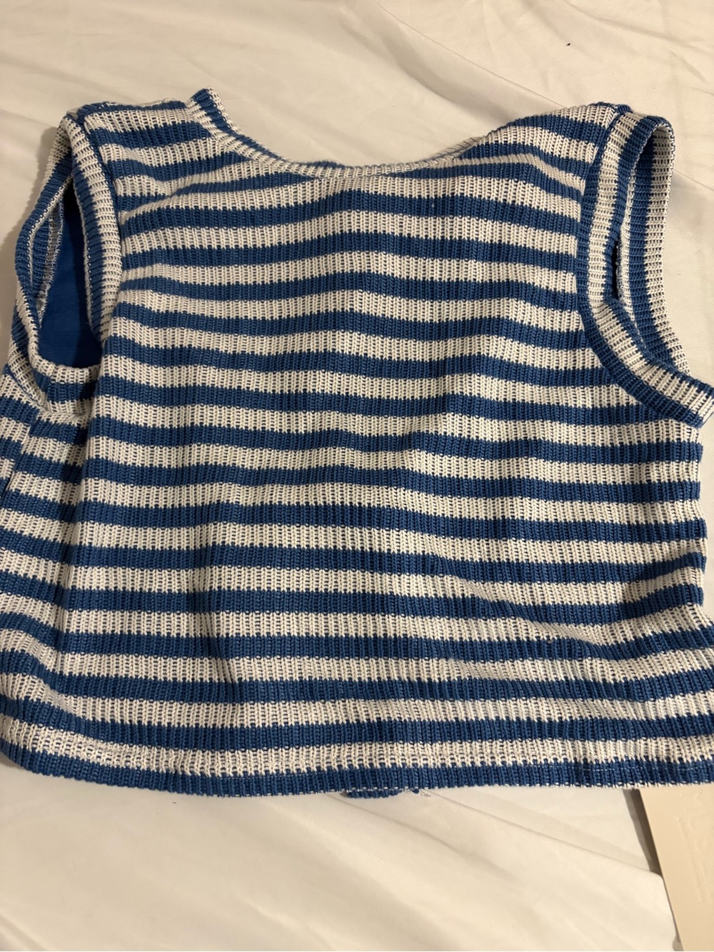 Musera Striped Knit Crop/Ties in Back  - Blue & White Size L  NWT